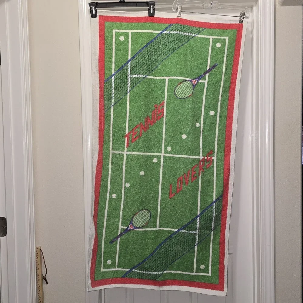 Vintage Tennis Beach Towel Cotton‎ 28x50 Island Fun 1980s